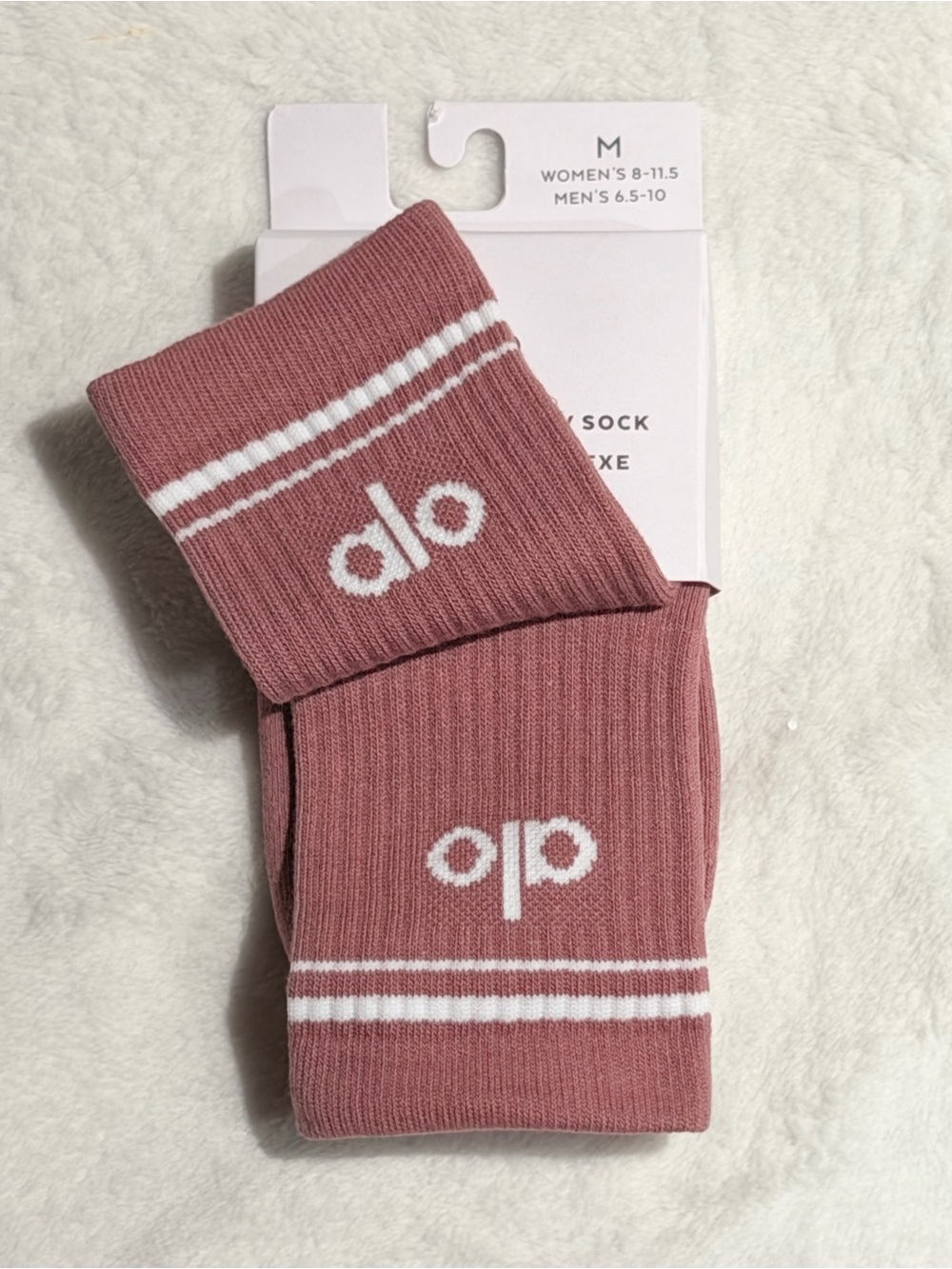 ALO Yoga unisex Crew Socks in Smokey Quartz with White Stripe